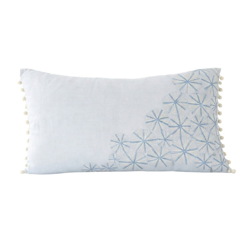 MyTindy Artisanal "Tarz Rbati" Lumbar Cushion - Blue Floral Medallion Embroidery on Premium Cotton