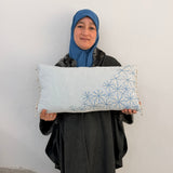 MyTindy Artisanal "Tarz Rbati" Lumbar Cushion - Blue Floral Medallion Embroidery on Premium Cotton, view 2
