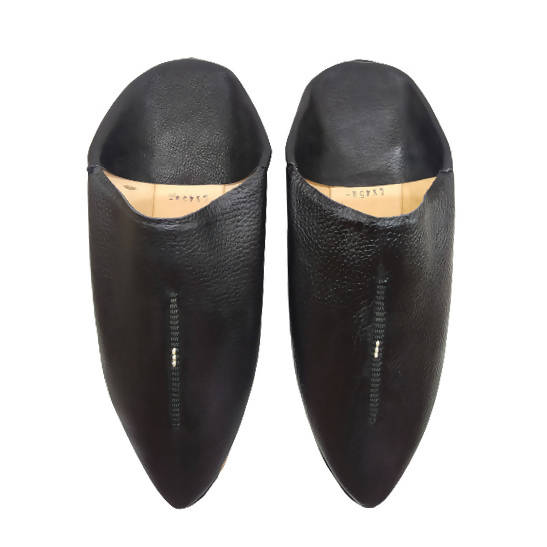 MyTindy Black Leather Moroccan Slippers