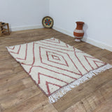 MyTindy Authentic White And Red Moroccan Small Rug - 4x5 Ft Wool Berber Carpet, view 2