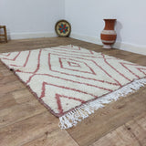 MyTindy Authentic White And Red Moroccan Small Rug - 4x5 Ft Wool Berber Carpet, view 3