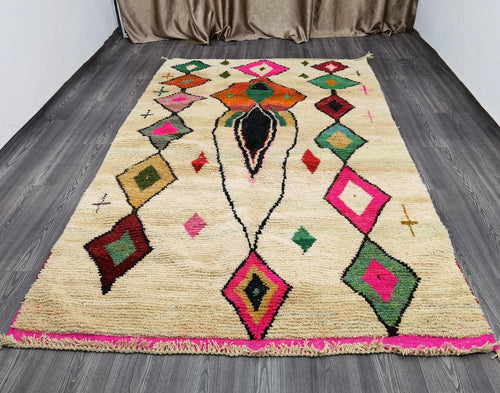 MyTindy Authentic Boujaad Moroccan Rug - Handmade Berber Wool Carpet for Stylish Home Decor