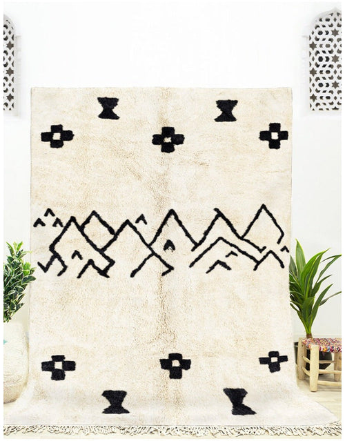MyTindy Authentic Moroccan Wool Cream and Black Beni Mrirt Rug