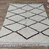 MyTindy Authentic White And Burgundy Moroccan Rug - Beni Ourain Rug 5x5 Ft, view 2
