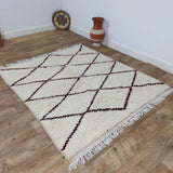 MyTindy Authentic White And Burgundy Moroccan Rug - Beni Ourain Rug 5x5 Ft, view 3