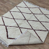 MyTindy Authentic White And Burgundy Moroccan Rug - Beni Ourain Rug 5x5 Ft, view 4