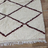 MyTindy Authentic White And Burgundy Moroccan Rug - Beni Ourain Rug 5x5 Ft, view 5