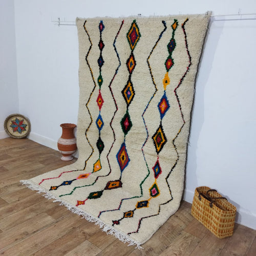 MyTindy Authentic Colorful Rug 5x8 Ft - Moroccan Wool Berber Carpet
