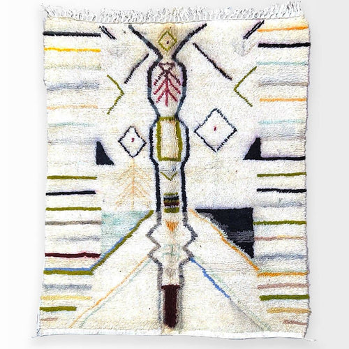 MyTindy Azilal ecru Moroccan carpet with coloured patterns 250x165 cm