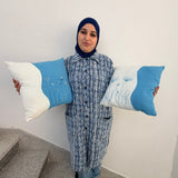 MyTindy Azure Meadow Moroccan Hand-Embroidered Cushion – Two-Tone Linen Decorative Pillow, view 2