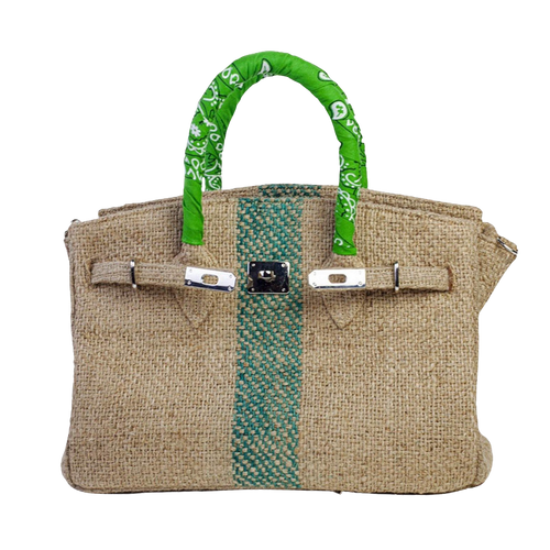 MyTindy 24H LALO Green Coffee Jute Handbag