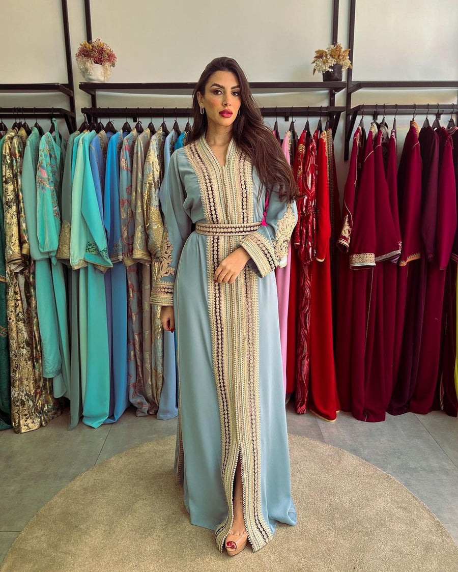 MyTindy Baby Blue & Gold Kaftan