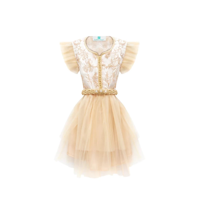 MyTindy Beige bud Moroccan kaftan for girls kids
