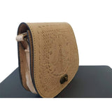 MyTindy Beige Leather Cross Body Bag with Hamsa Engraving, view 2