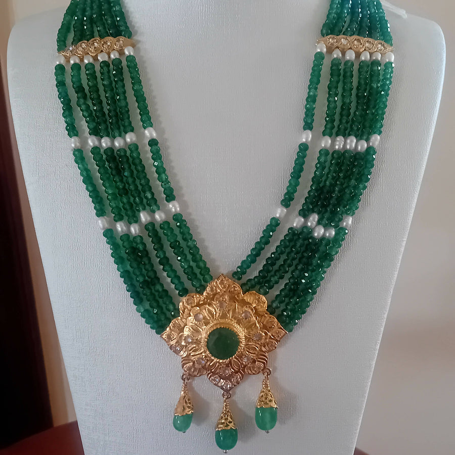 MyTindy Beldi Green and White Moroccan Necklace