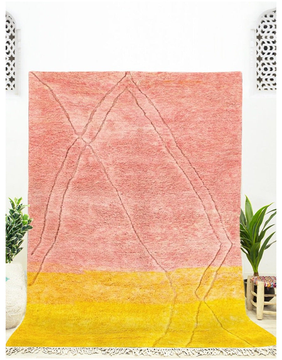 MyTindy Beni Mrirt Moroccan Wool Yellow & Pink Rug
