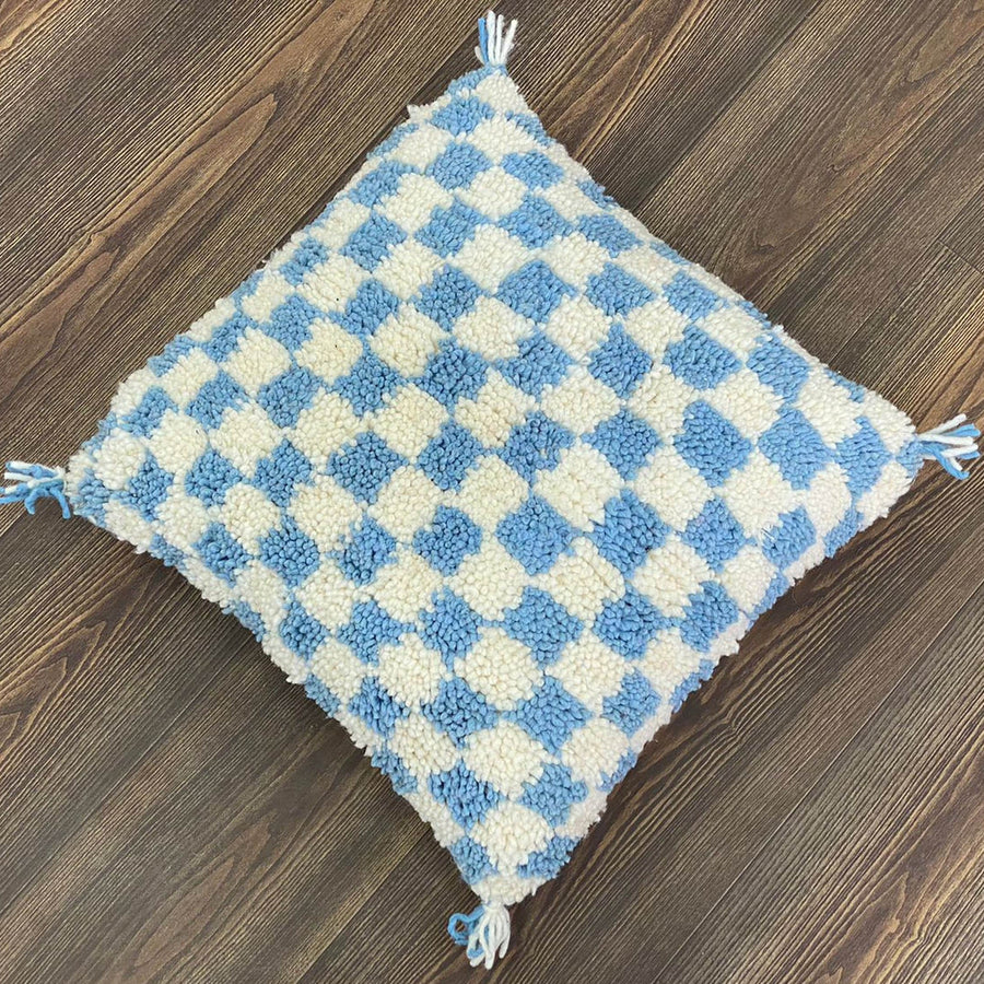 MyTindy Berber Pillow Sky Blue Checkered