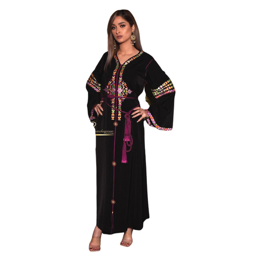 MyTindy Black and Purple Embroidered Kaftan