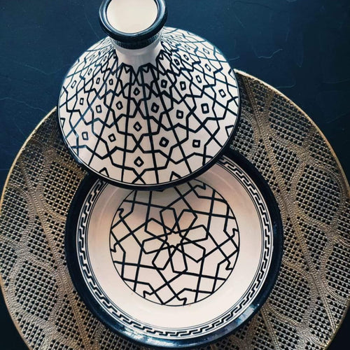 MyTindy Medium Black and White Tajine With Mosaic Patterns II