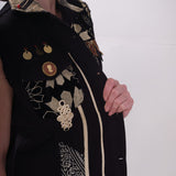 MyTindy Black Denim & Gold No Sleeves Jacket, view 3