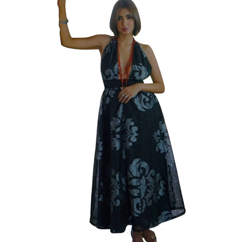 MyTindy Black Dress with Silver Flowers