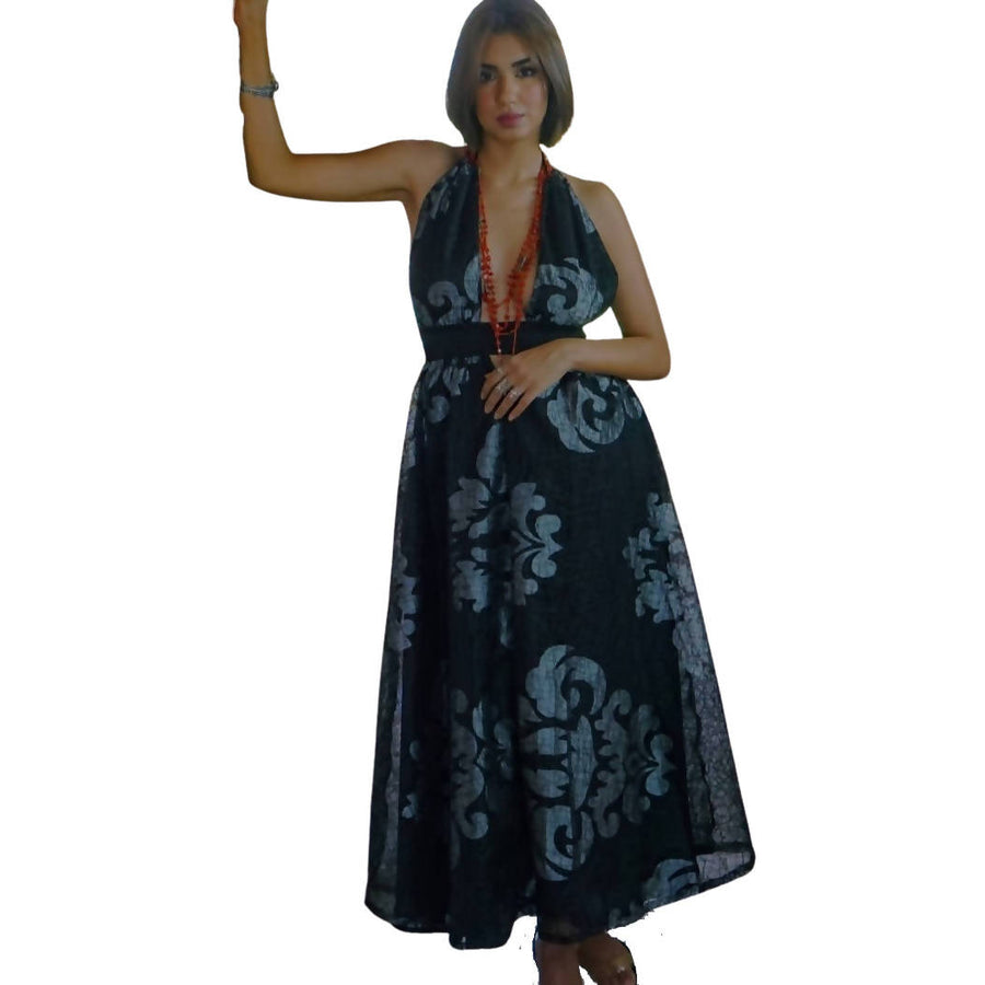 MyTindy Black Dress with Silver Flowers