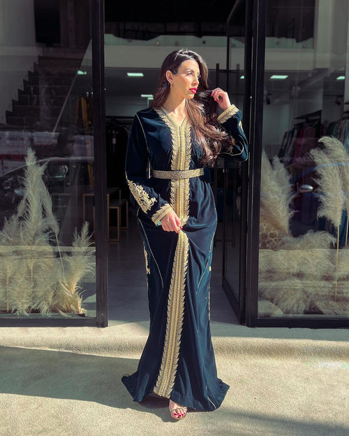 MyTindy Black & Gold Velvet Kaftan