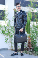 MyTindy Black handmade leather computer bag, view 4