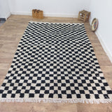 MyTindy Black Handmade Rug, White and Black Checkered Rug - Berber style wool rug from Morocco - Modern rug, view 3
