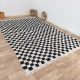 MyTindy Black Handmade Rug, White and Black Checkered Rug - Berber style wool rug from Morocco - Modern rug, view 5