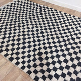 MyTindy Black Handmade Rug, White and Black Checkered Rug - Berber style wool rug from Morocco - Modern rug, view 6