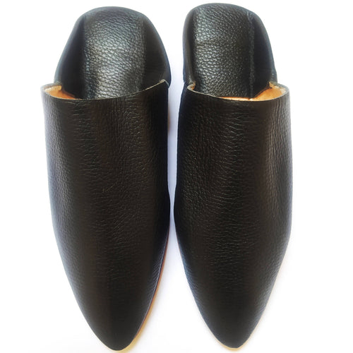 MyTindy Black Grained Leather Moroccan Slippers