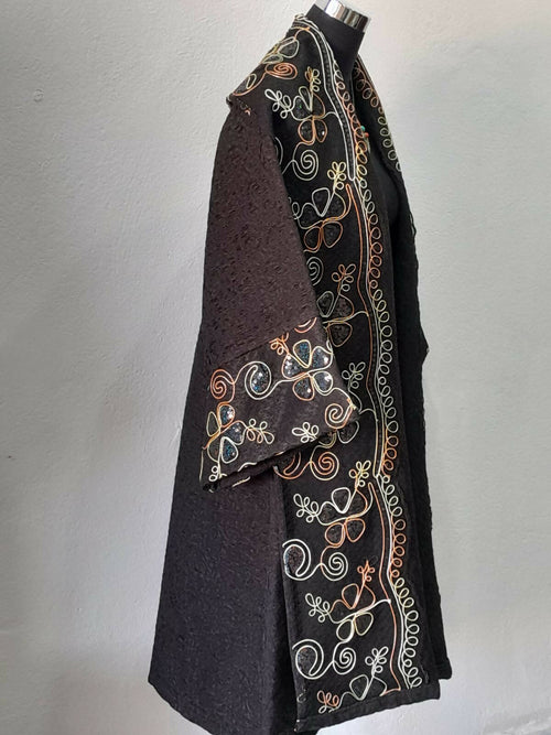 MyTindy Black Moroccan Embroidered Kimono