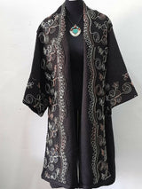 MyTindy Black Moroccan Embroidered Kimono, view 5