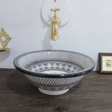 MyTindy Black & White Ceramic Moroccan Sink - Handpainted, view 2