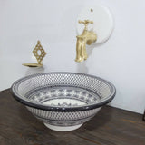 MyTindy Black & White Ceramic Moroccan Sink - Handpainted, view 3