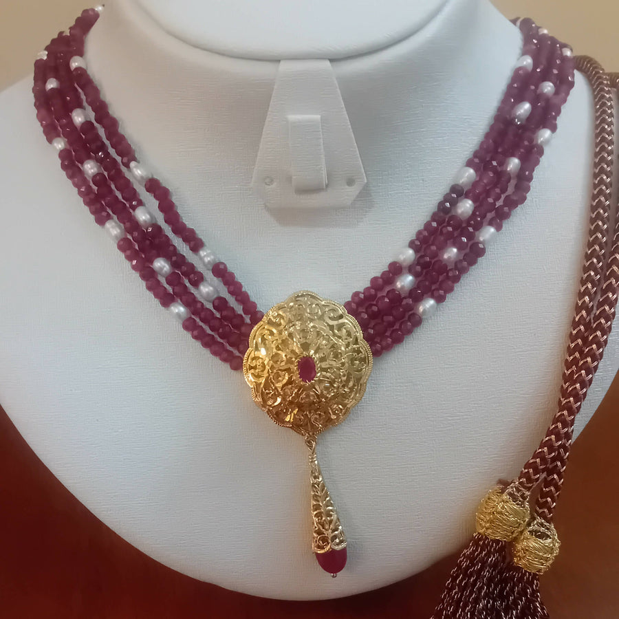 MyTindy Bledi Red and White Moroccan Necklace