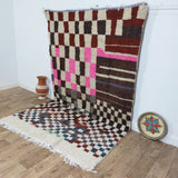 MyTindy Blood Red Handmade Rug, Red & Pink Checkered Rug - Berber style wool rug from Morocco - Modern rug, view 2