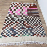 MyTindy Blood Red Handmade Rug, Red & Pink Checkered Rug - Berber style wool rug from Morocco - Modern rug, view 3