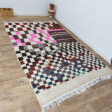 MyTindy Blood Red Handmade Rug, Red & Pink Checkered Rug - Berber style wool rug from Morocco - Modern rug, view 4