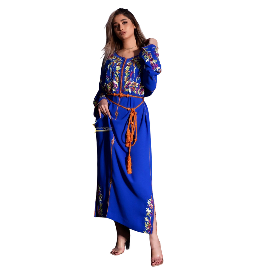 MyTindy Blue and Orange Embroidered Kaftan
