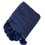 MyTindy Blue Cotton Blanket, Blue POMPOMS, view 2