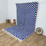 MyTindy Blue Handmade Rug, Blue Checkered Rug - Berber style wool rug from Morocco - Modern rug, view 2