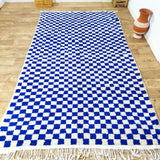 MyTindy Blue Handmade Rug, Blue Checkered Rug - Berber style wool rug from Morocco - Modern rug, view 3