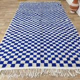 MyTindy Blue Handmade Rug, Blue Checkered Rug - Berber style wool rug from Morocco - Modern rug, view 4