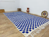 MyTindy Blue Handmade Rug, Blue Checkered Rug - Berber style wool rug from Morocco - Modern rug, view 5