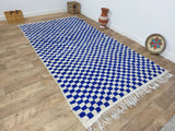 MyTindy Blue Handmade Rug, Blue Checkered Rug - Berber style wool rug from Morocco - Modern rug, view 6