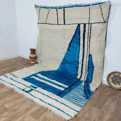 MyTindy Blue Moroccan Beni Ourain Rug 7x10 Ft, Blue Rug, Soft Wool Rug, Berber Area Rug 7x10ft