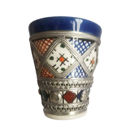 MyTindy Blue Moroccan Ceramic Glass with White Metal