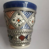 MyTindy Blue Moroccan Ceramic Glass with White Metal, view 4